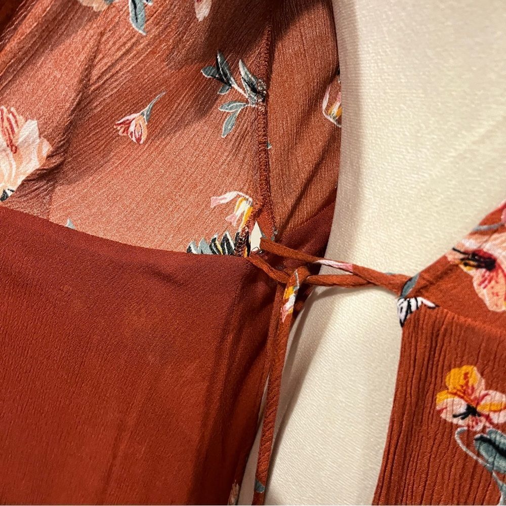 Lulu's‎ burnt Orange wrap Sundress with short Sleeves size small - Picture 6 of 14